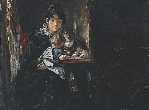 Maria Constable with Two of her Children. Verso: Copy after Teniers, 1820, John Constable