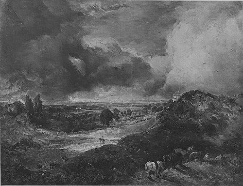 Landschaft mit Fernblick und Gewitterhimmel (Hampstead Heath mit Branch Hill Pond) (Umkreis), , John Constable