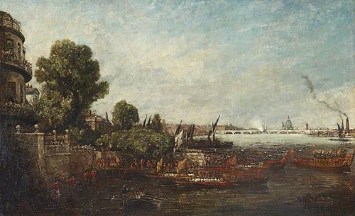 Embarkation of George IV from Whitehall: the Opening of Waterloo Bridge, 1817, 1817, John Constable