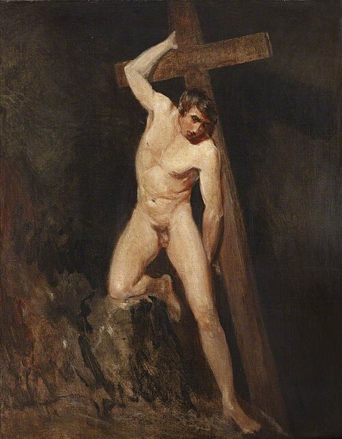 Academic Study of a Male Nude in the same Pose as a Figure in Michelangelo’s ‘Last Judgement’ in the, 1824, John Constable