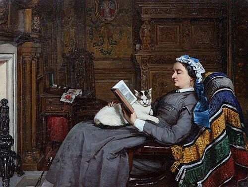 Elizabeth Allan-Fraser Seated, Reading with a Cat, , Patrick Allan Fraser
