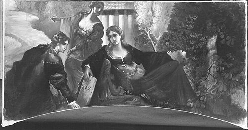 Drei Supraporten, Frauen in Landschaft: Allegorie der Kunst, 1904, Raffael Schuster-Woldan