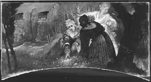 Drei Supraporten, Frauen in Landschaft: Frühlingslandschaft mit drei Frauen, 1904, Raffael Schuster-Woldan