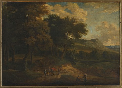 Landscape with staffage at sunset, , Jan Baptiste Huysmans