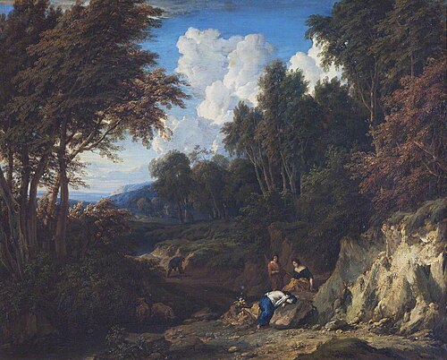 Valley Landscape with a Grieving Woman and Companions, 1695, Jan Baptiste Huysmans