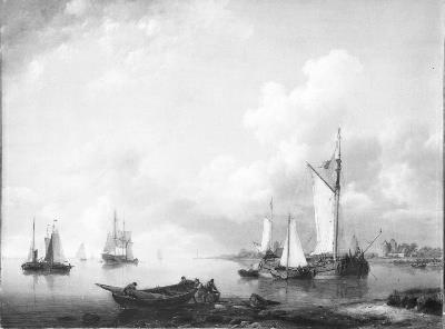 Calm river scene with ships, 1839, Hermanus Koekkoek