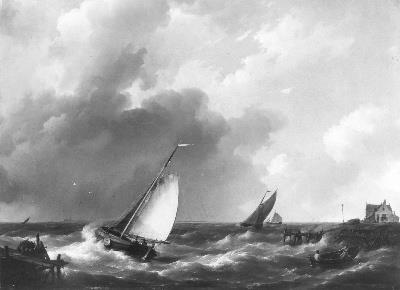 Havenhoofd bij onstuimig weer, 1840, Hermanus Koekkoek