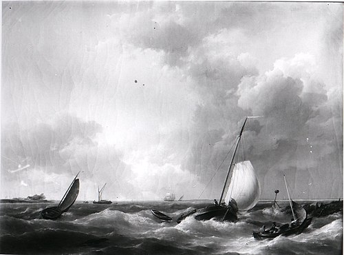 Een gezicht op de Zuiderzee met zeilende schepen, 1841, Hermanus Koekkoek