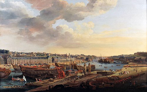 Vue du port de Brest prise depuis la terrasse des Capucins, 1774, Louis-Nicolas Van Blarenberghe