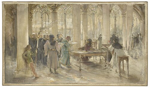 Esquisse pour la salle d'audience du tribunal de commerce de Paris : Le livre des métiers, 1891, Paul-Louis Delance