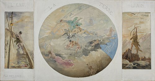 Esquisse pour la salle à manger de l'Hôtel de Ville de paris : L'Eau, la Terre, l'Air, 1891, Paul-Louis Delance