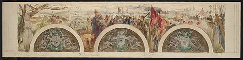 Esquisse pour le salon d'entrée de l'Hôtel de Ville : Paris et les Hautes Epoques ; L'époque gallo-f, 1892, Paul-Louis Delance