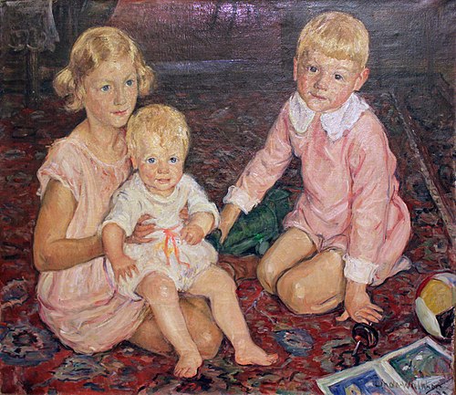 Trois enfants sur un tapis, 1910, Heinrich-Eduard Linde-Walther