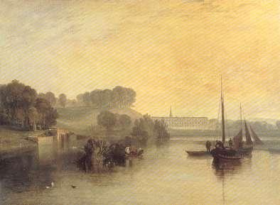 A distant view of Petworth House across the lake in Petworth Park, , Joseph Mallord William Turner