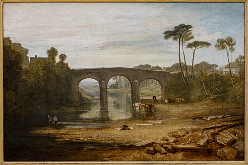 Whalley Bridge and Abbey, Lancashire: Dyers washing and drying cloth, 1811, Joseph Mallord William Turner