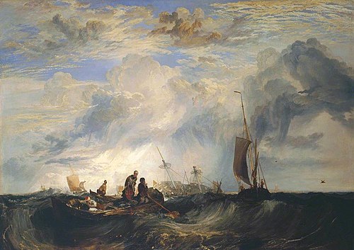 Entrance of the Meuse: Orange-Merchant on the Bar, Going to Pieces; Brill Church bearing S. E. by S., 1819, J. M. W. Turner