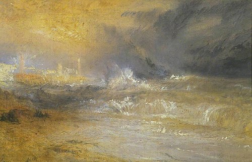 Waves Breaking on a Lee Shore at Margate (Study for ‘Rockets and Blue Lights’), 1840, J. M. W. Turner