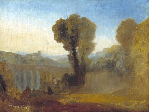 Claudian Composition, possibly Arcueil at Dawn (formerly titled ‘Ariccia (?): Sunset’), 1827, Joseph Mallord William Turner