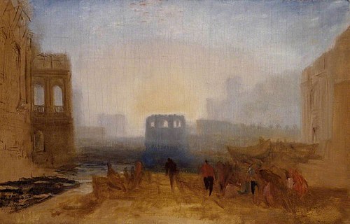 Claudian Harbour Scene: Study for ‘Dido Directing the Equipment of the Fleet’, 1827, Joseph Mallord William Turner