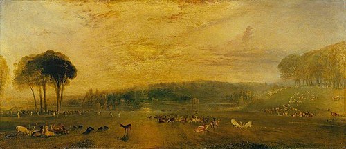 The Lake, Petworth: Sunset, Fighting Bucks, 1829, J. M. W. Turner
