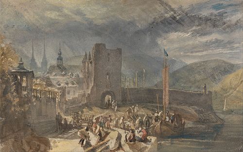 A View of Boppart, with Figures on the River Bank, 1819, J. M. W. Turner