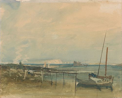 Coast Scene with White Cliffs and Boats on Shore, , J. M. W. Turner