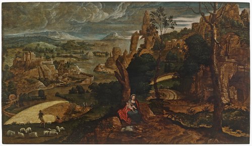 Panoramic landscape with the Rest on the Flight into Egypt, 1542, Matthys de Cock