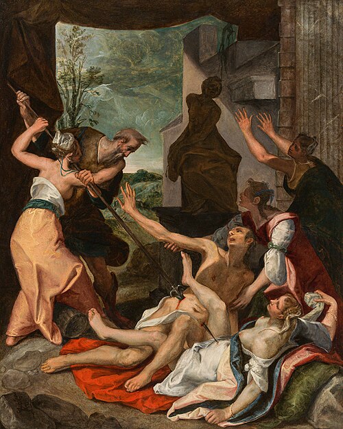 Phinehas slaying Zimri and Kozbi, 1615, Jeremias van Winghe