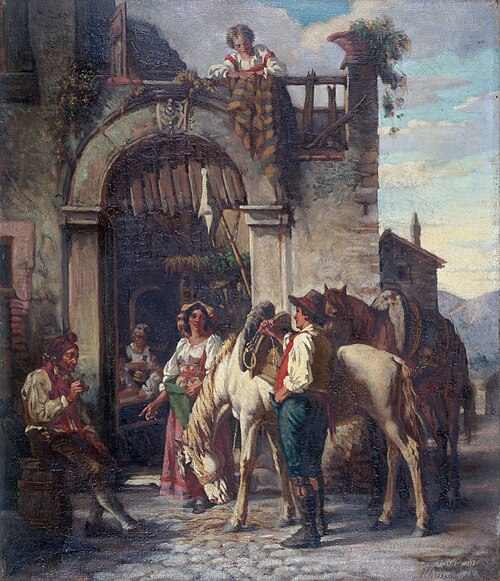 La halte des chevaux à l'auberge, 1860, Auguste Dutuit