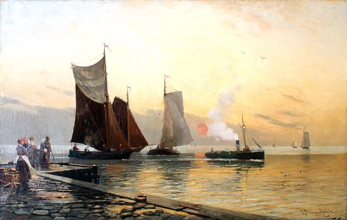 Boote am Hafen, 1900, Heinrich Petersen-Angeln