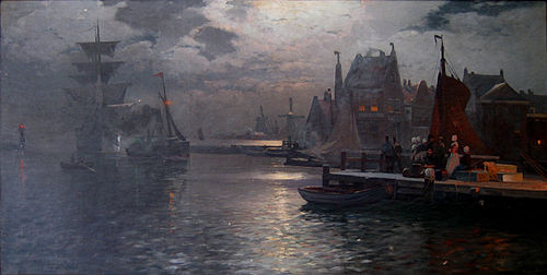 Der Hafen von Harlingen bei Mondschein, 1891, Heinrich Petersen-Angeln