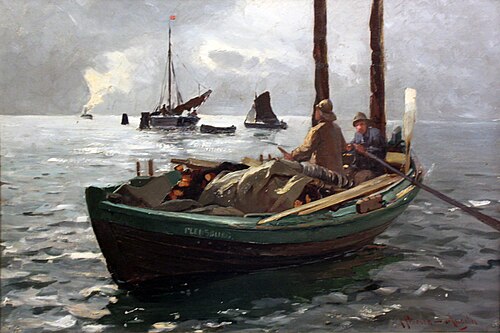 Fishingboats at Flensburg fiord, 1885, Heinrich Petersen-Angeln