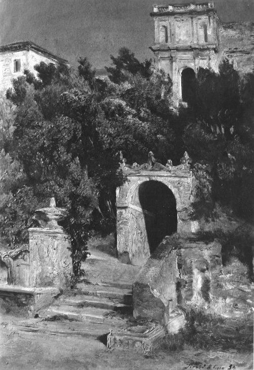 Park der Villa d'Este in Tivoli, 1854, Friedrich Karl Hausmann