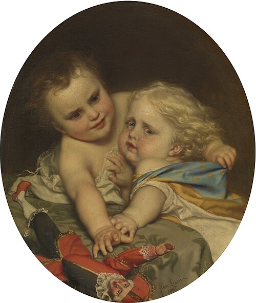 Two Children Playing Around, 1861, Joseph van Lerius