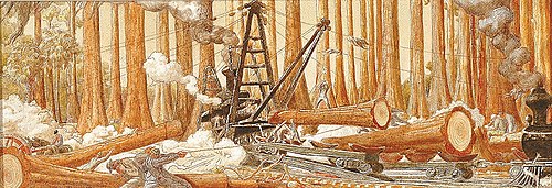 Cypress Logging (mural study, Perry, Florida Post Office), 1938, George Snow Hill