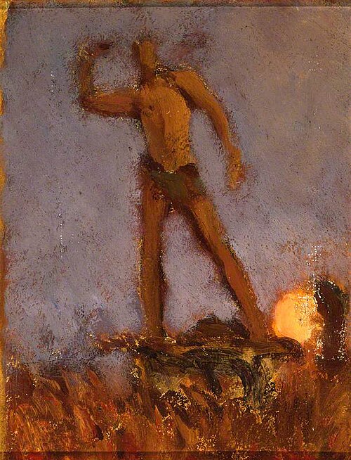 Colour Sketch for 'Egyptian Slinger Scaring Birds in the Harvest Time – Moonrise', 1875, Frederic Leighton