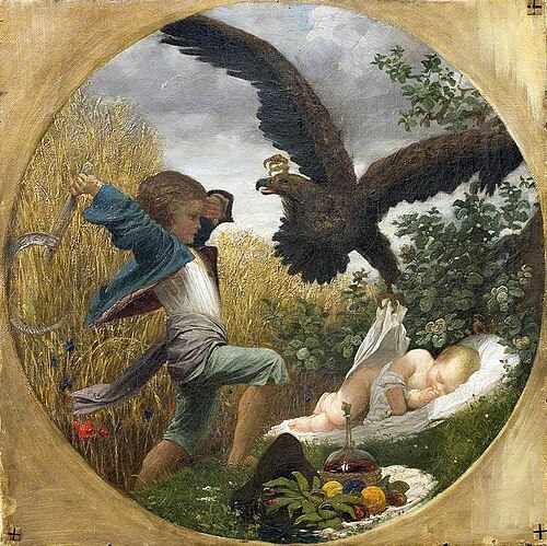 A Boy Defending a Baby from an Eagle, 1850, Frederic Leighton