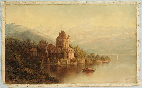 Chateau on Lake Thun, Switzerland, 1872, Thomas Addison Richards