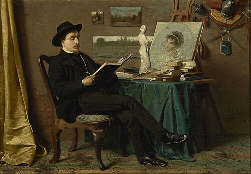 Seated man reading, 1867, Tito Conti