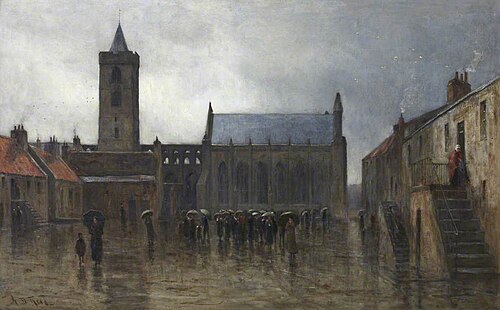 A Wet Morning in Dunblane Cathedral Square, 1872, Archibald David Reid