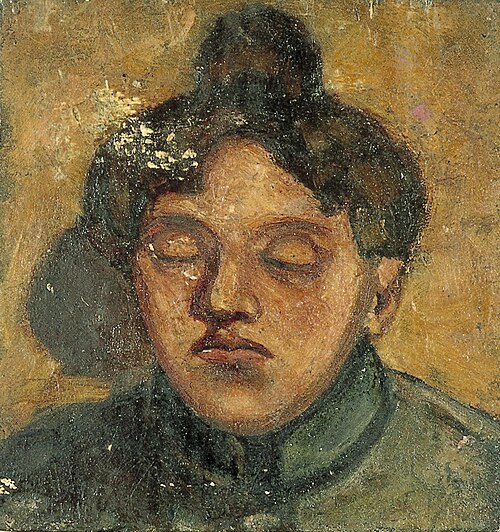 Portrait of Agnita Feis with closed eyes, 1906, Theo van Doesburg