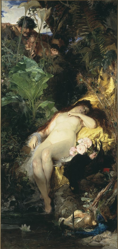 Nymphe chasseresse et faunes, 1875, Julius Kronberg