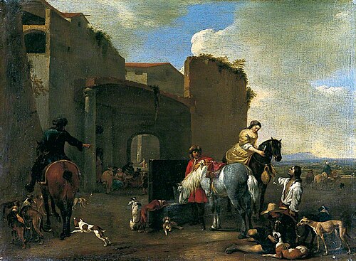 The Forecourt: Figures and Horses by Town Gate, , Hendrik Verschuring