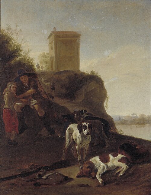 Hunters and Dogs in an Italian Landscape, 1666, Hendrik Verschuring