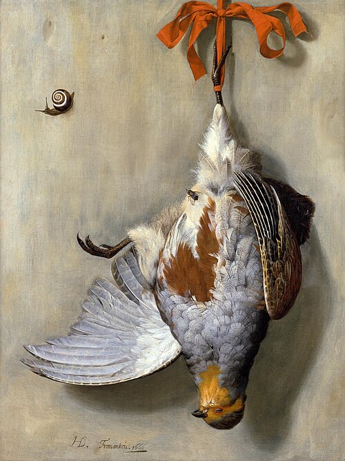 Trompe l'Oeil with a Dead Partridge, 1666, Hendrik de Fromantiou