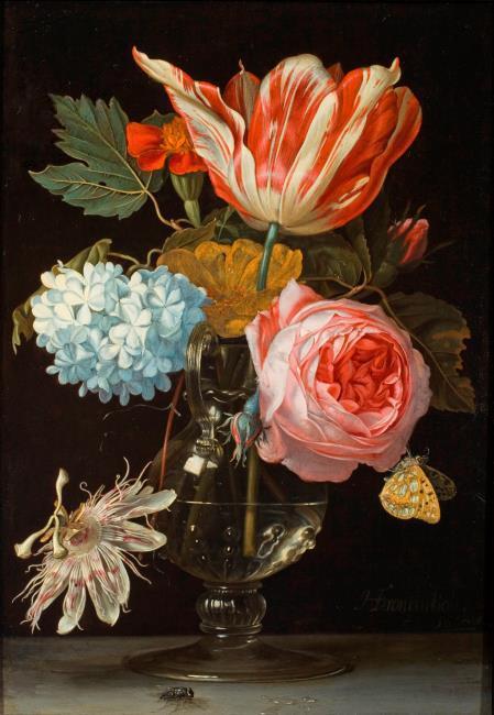 Flowers in a vase with a passion flower, 1668, Hendrik de Fromantiou