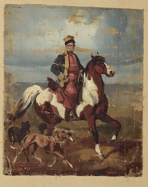 Mohort on horseback with greyhounds, 1895, Józef Brodowski