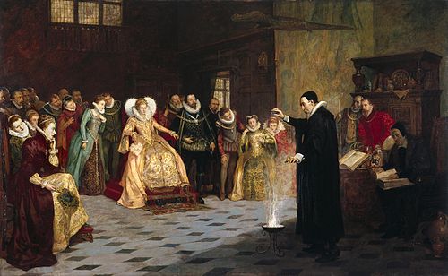 John Dee effectuant une expérience devant la reine Élisabeth Ire, 1913, Henry Gillard Glindoni