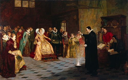 John Dee performing an experiment before Queen Elizabeth I, 1913, Henry Gillard Glindoni