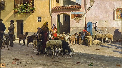 A morning market in Piedmont, 1884, Giovanni Battista Quadrone